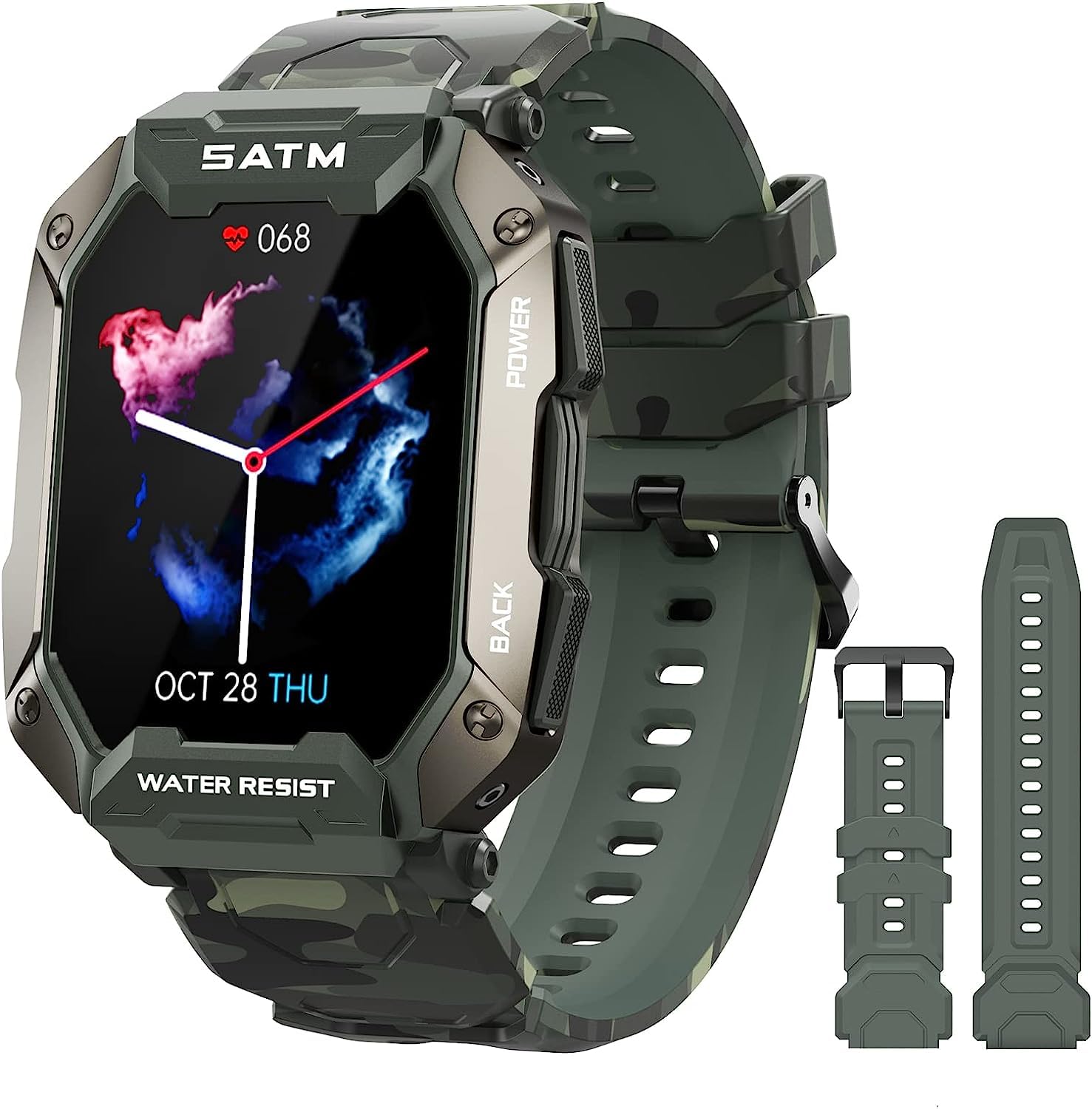 Military Smartwatch for Men Outdoor Tactical Sports Watch 5ATM Waterproof 1.71 Inch Fitness Tracker Heart Rate Sleep Monitor Smart Watch Compatible with Android iPhone Samsung (GreenExBand) Military Smartwatch for Men Outdoor Tactical Sports Watch 5ATM Waterproof 1.71 Inch Fitness Tracker Heart Rate Sleep Monitor Smart Watch Compatible with Android iPhone Samsung (GreenExBand)
